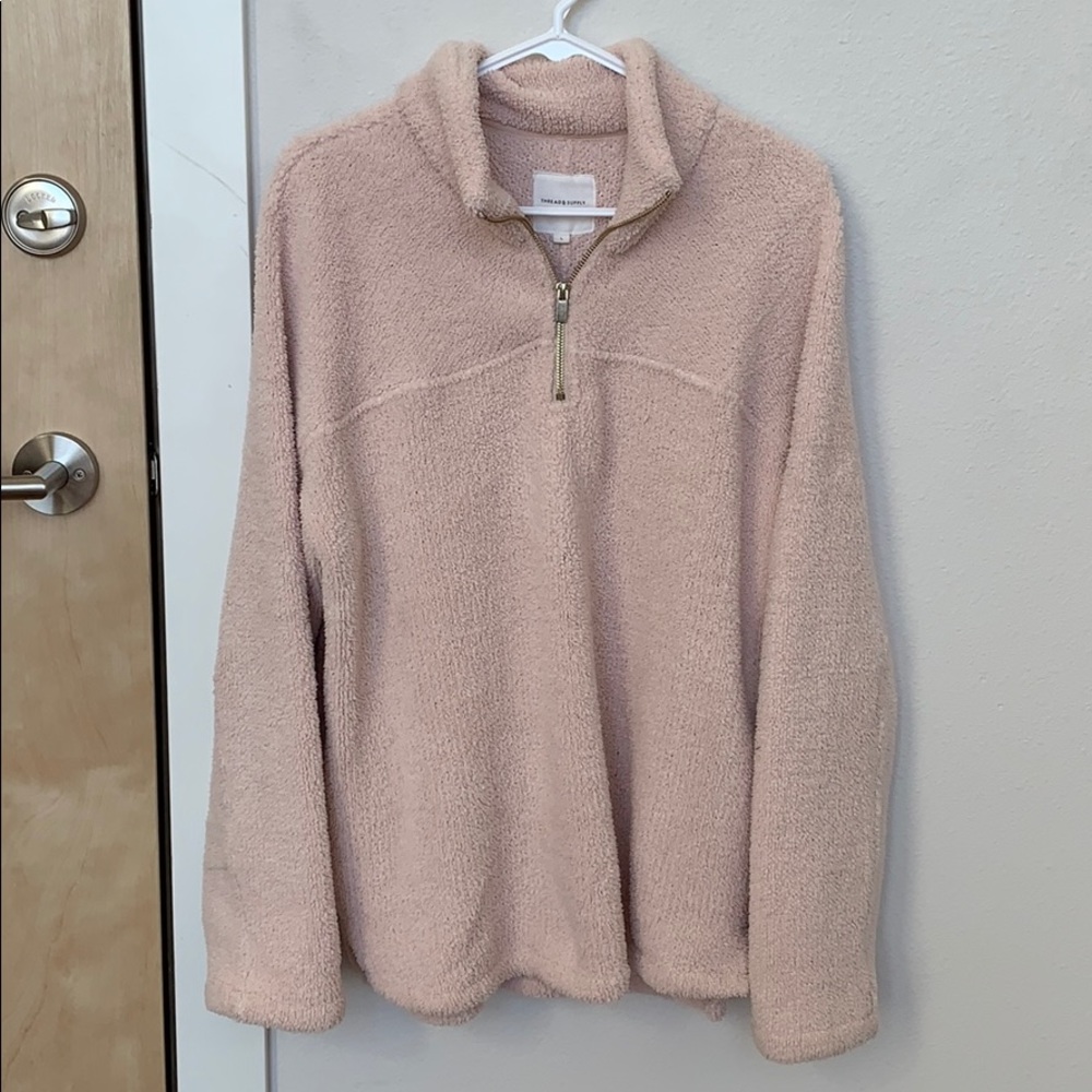 Blush Fluffy Quarter Zip Coat
